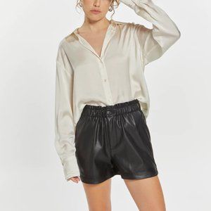 IVORY SATIN LONG SLEEVE BUTTON UP BLOUSE